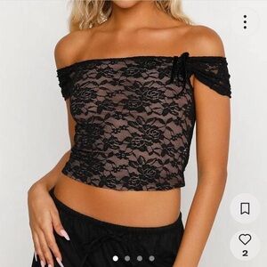 Tiger Mist Black Lace Off-Shoulder Crop Top